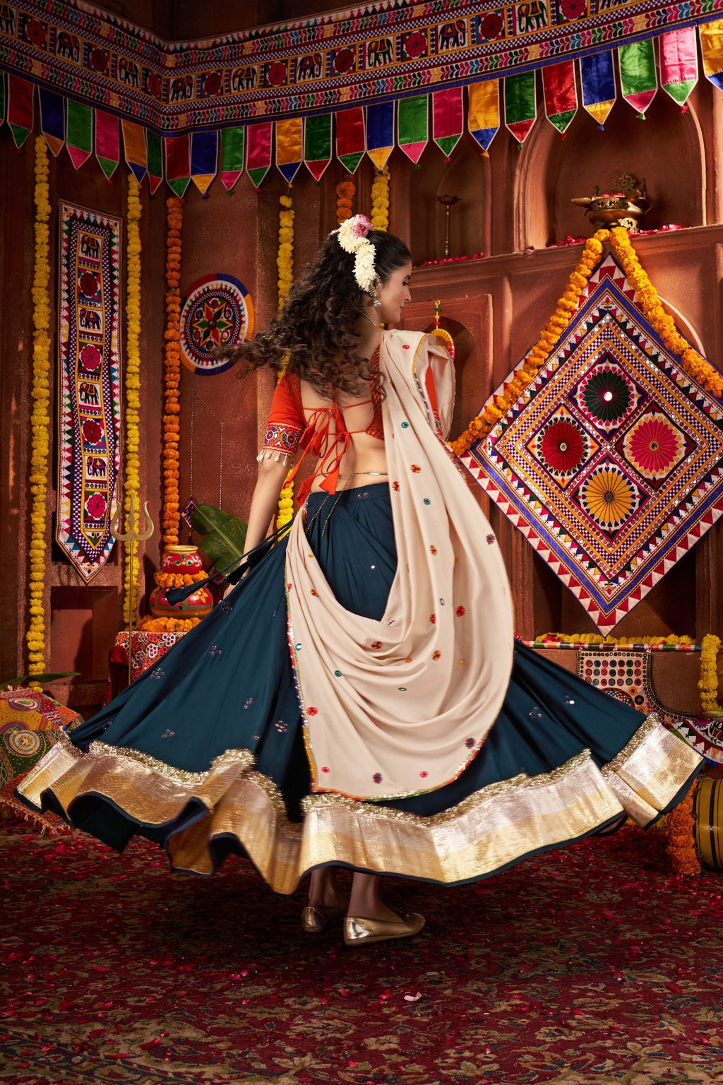 Teal Blue Designer Festive Lehenga Choli In Viscose Cotton And Perfect For Dandiya Nights - ETHNICDEAL