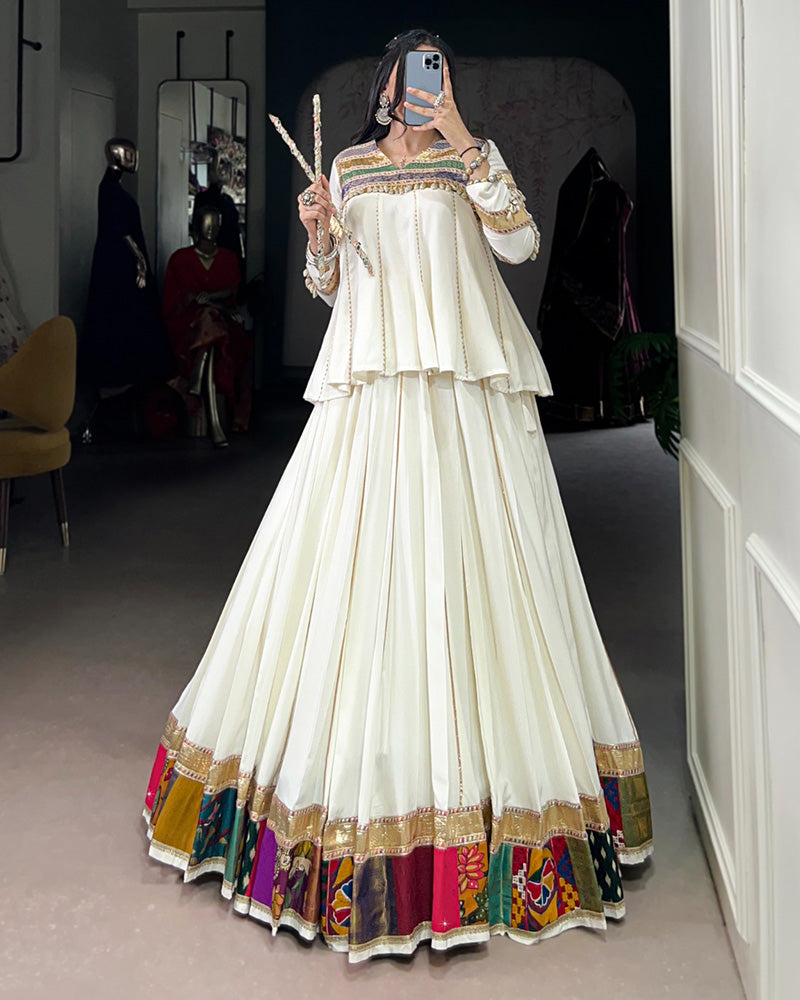 Traditional White Ethnic Lehenga Choli for Navratri Celebration - ETHNICDEAL