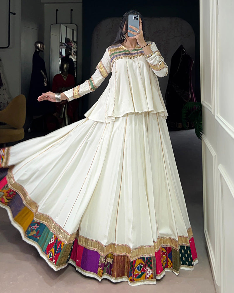 Traditional White Ethnic Lehenga Choli for Navratri Celebration - ETHNICDEAL