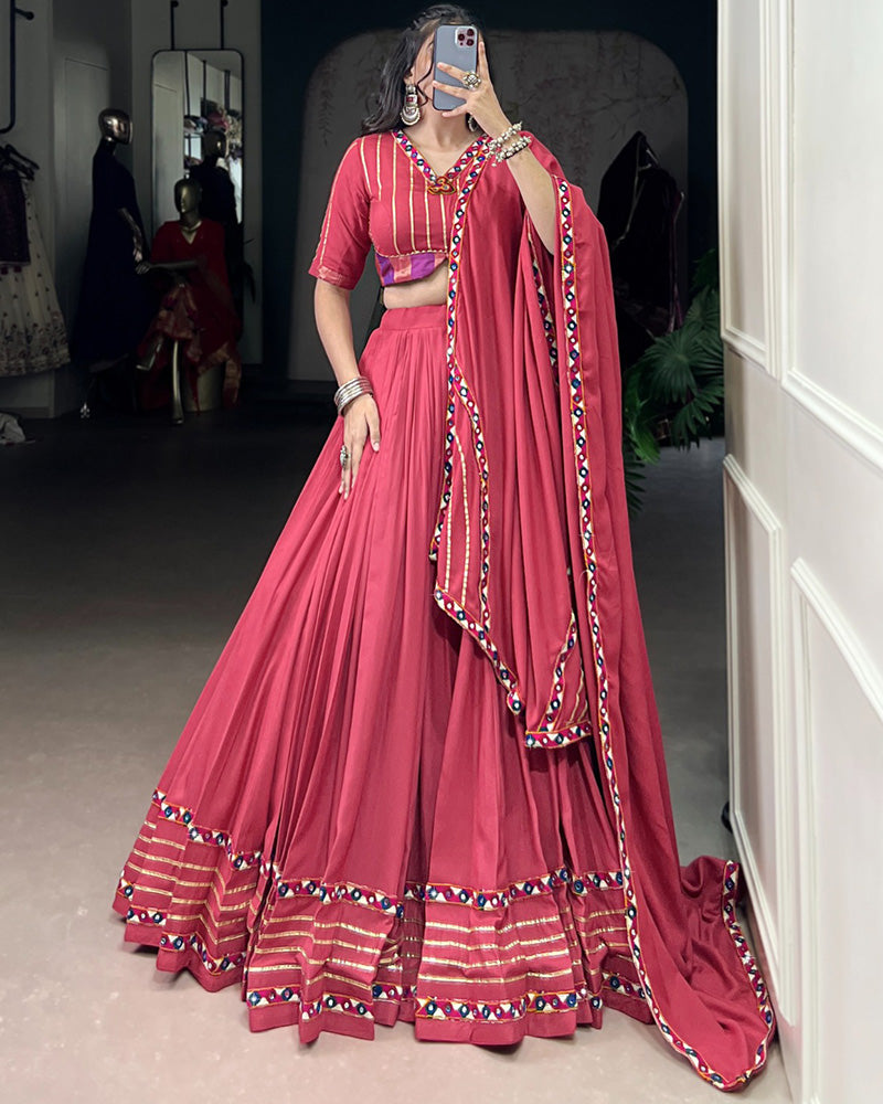 Dark Pink Pure Rayon Navratri Lehenga Choli With Designer Blouse - ETHNICDEAL