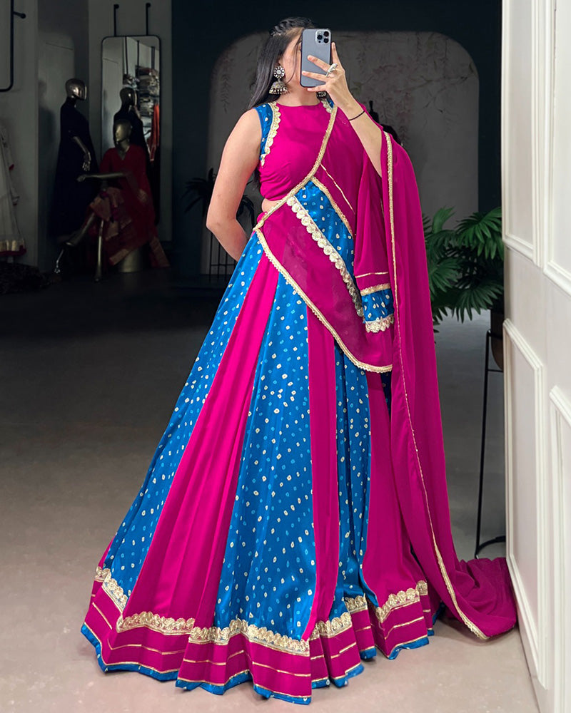 Elegant Dual-Tone Magenta And Blue Navtratri Lehenga Choli - ETHNICDEAL