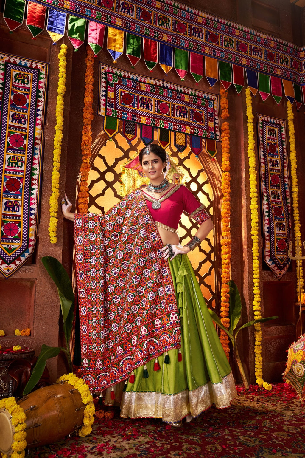 Fluorescent Green Stylish Designer Navratri Special Lehenga Choli - ETHNICDEAL