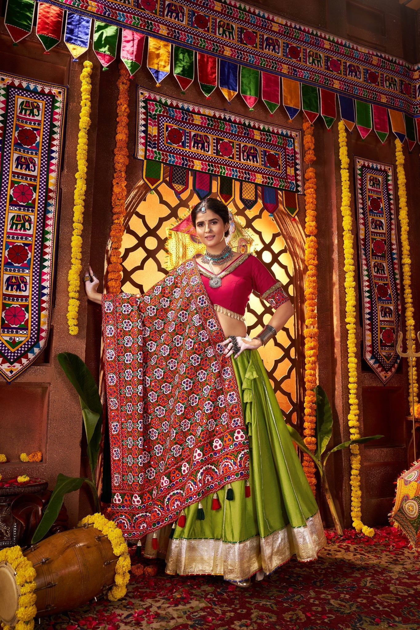 Fluorescent Green Stylish Designer Navratri Special Lehenga Choli - ETHNICDEAL