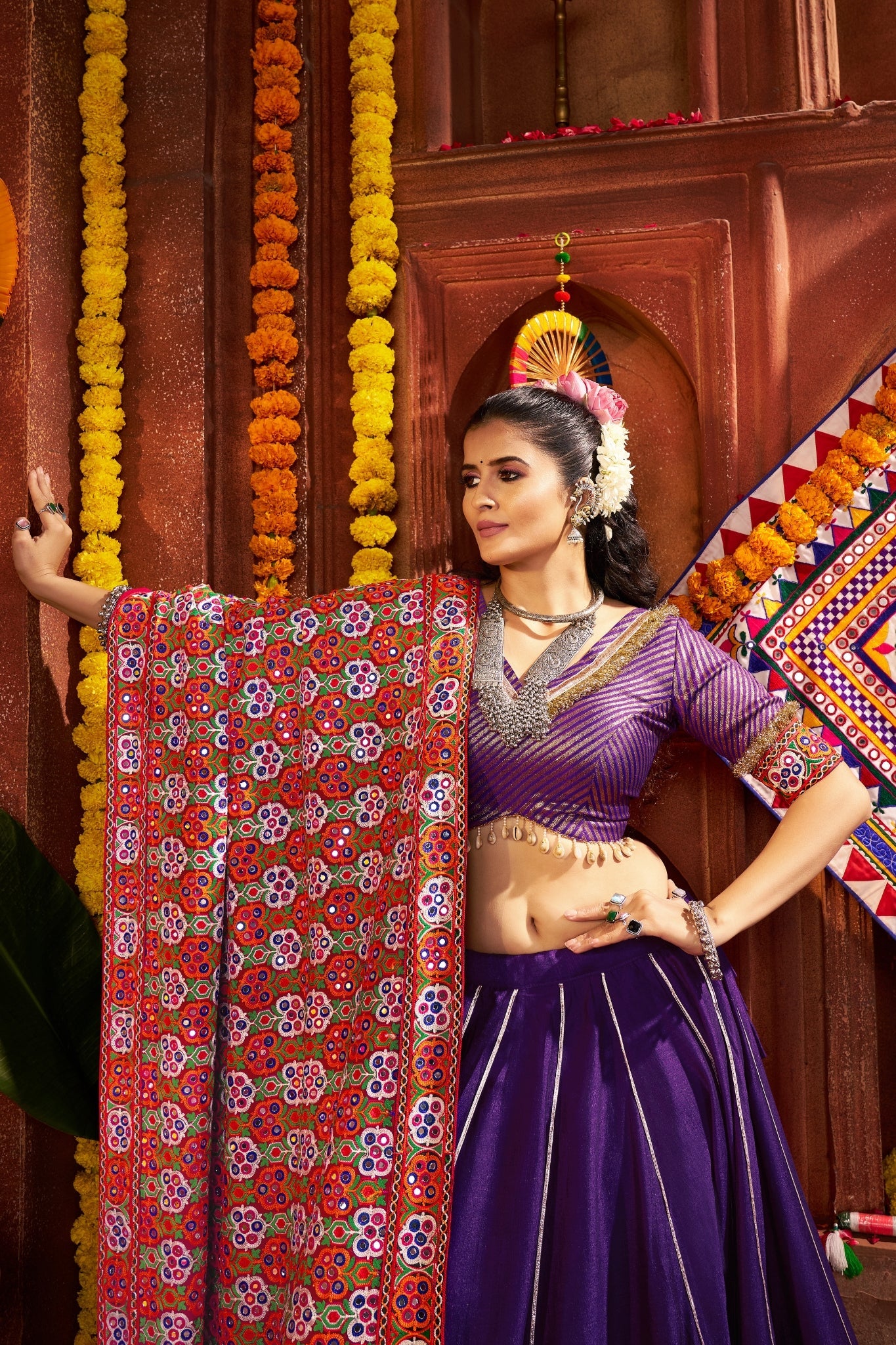 Purple Silk Tread Embroidered Designer Navratri Chaniya Choli Set - ETHNICDEAL