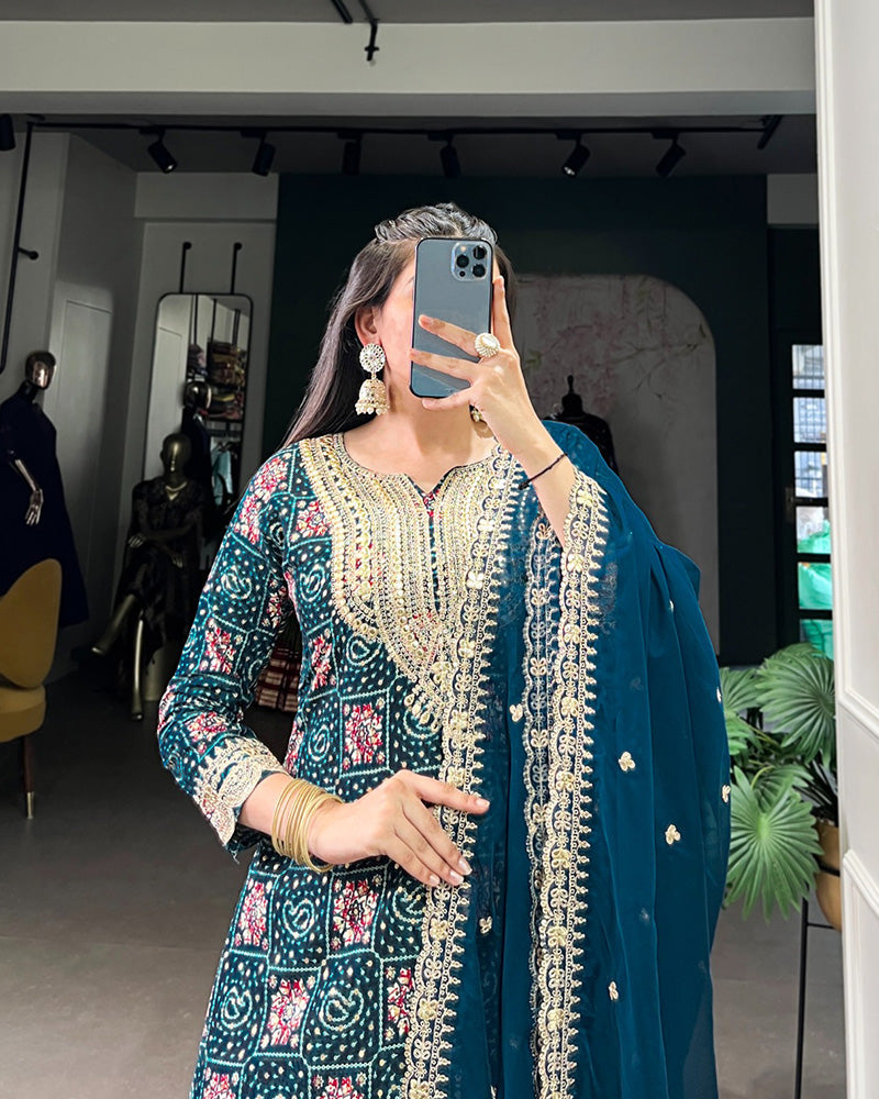 Rama Color Rayon Three Piece Kurti Suit - ETHNICDEAL