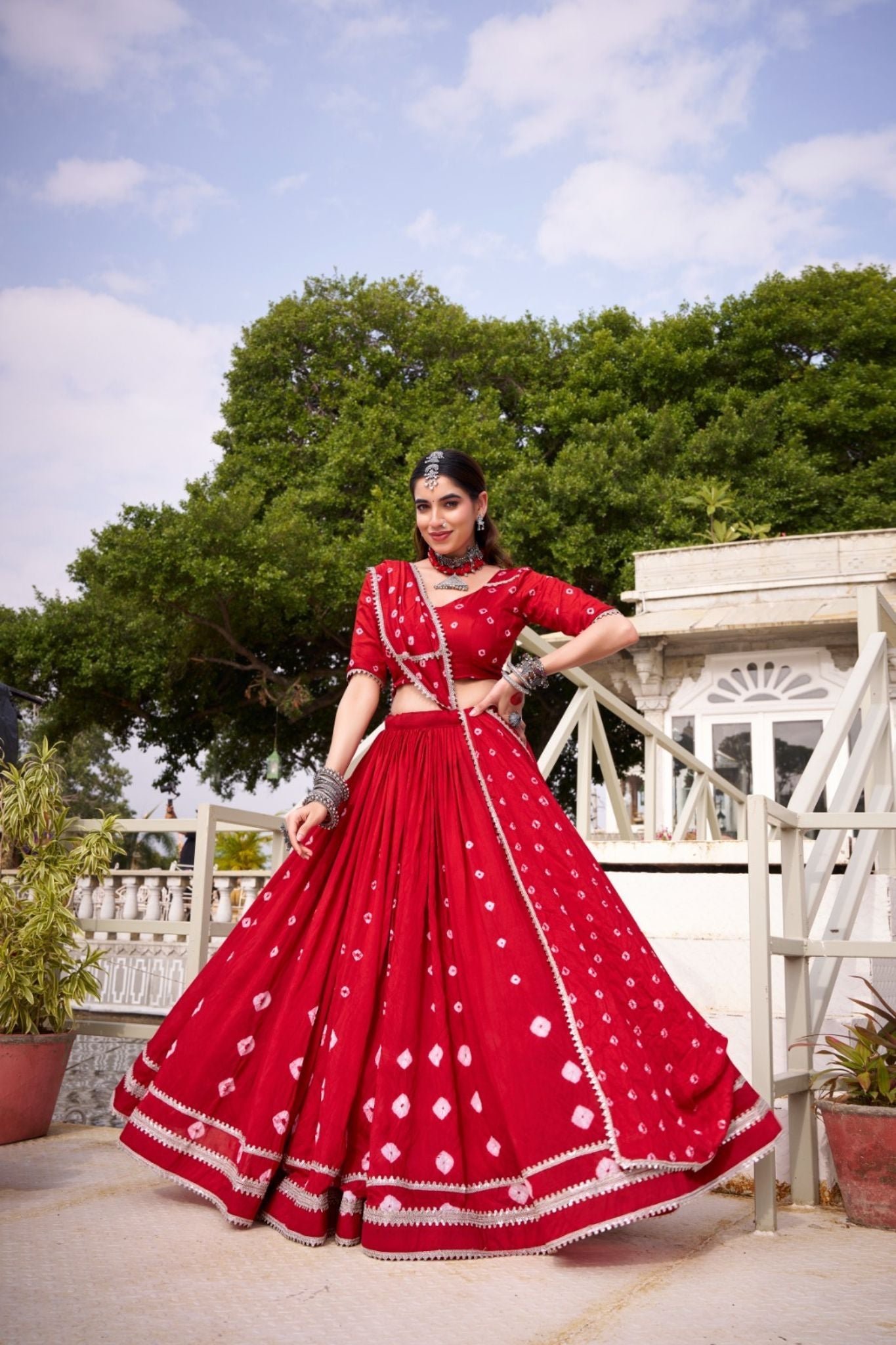 Traditional Bandhej Print Pure Chanderi Beautiful lehenga Choli - ETHNICDEAL