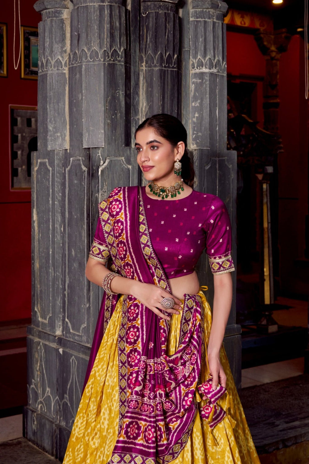 Traditional Ikkat Print Tussar Silk Designer Lehenga Choli - ETHNICDEAL