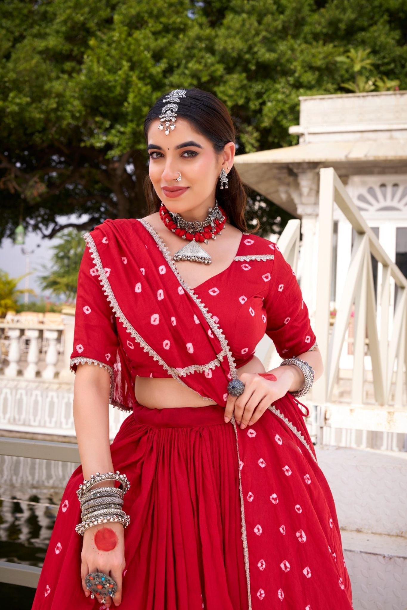 Traditional Bandhej Print Pure Chanderi Beautiful lehenga Choli - ETHNICDEAL