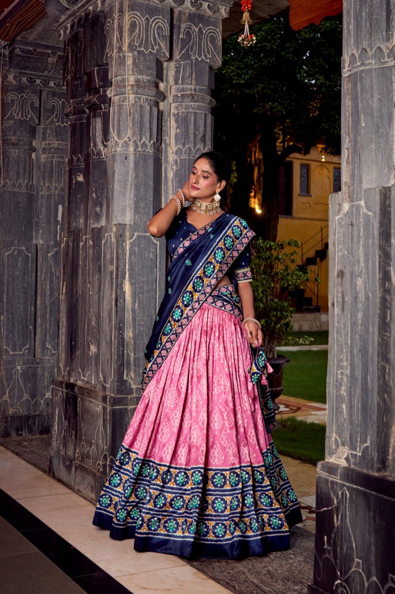 Traditional Ikkat Print Tussar Silk Designer Lehenga Choli - ETHNICDEAL