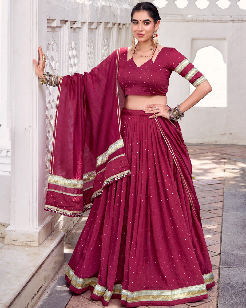 Classic Maroon Color Pure Chanderi Navratri Lehenga Choli - ETHNICDEAL