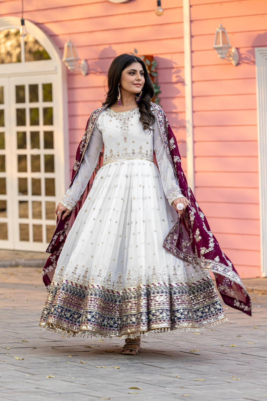 Elegant Embroidered Faux Georgette Gown Set – A Blend of Grace & Glamour - ETHNICDEAL