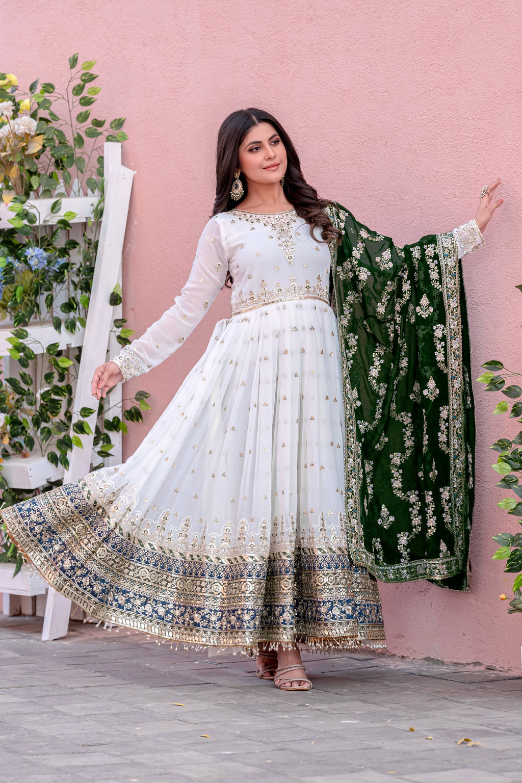 Elegant Embroidered Faux Georgette Gown Set – A Blend of Grace & Glamour - ETHNICDEAL
