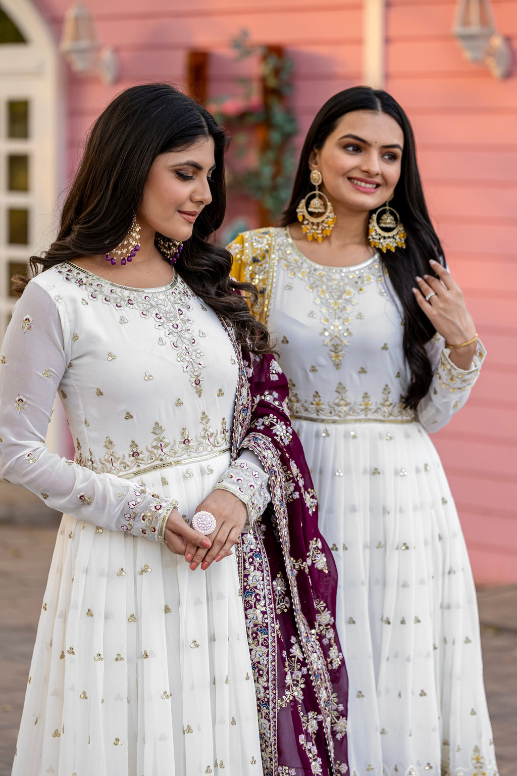 Elegant Embroidered Faux Georgette Gown Set – A Blend of Grace & Glamour - ETHNICDEAL