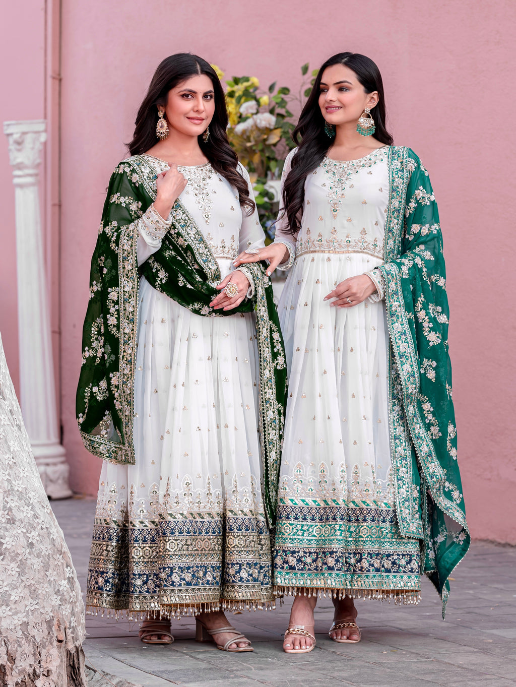 Elegant Embroidered Faux Georgette Gown Set – A Blend of Grace & Glamour - ETHNICDEAL