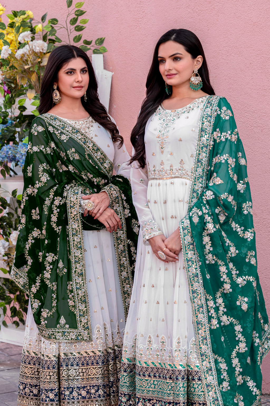 Elegant Embroidered Faux Georgette Gown Set – A Blend of Grace & Glamour - ETHNICDEAL