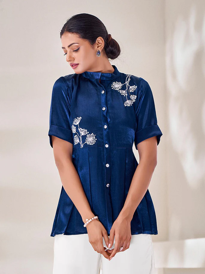 Handcrafted Blue Gaji Silk Designer Co-Ord Set – Elegant & Timeless - Ethnicwish