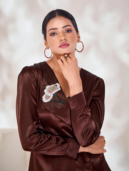 Elegant Brown Gaji Silk Handcrafted Co-Ord Set – A Timeless Classic - Ethnicwish