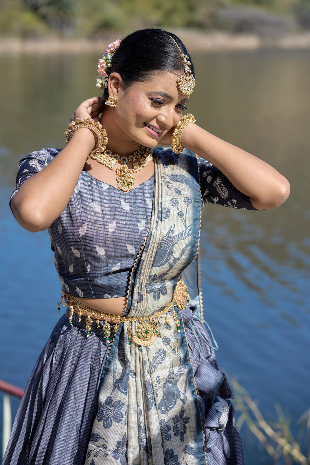 Stunning Pure Manipuri Silk Printed Lehenga Choli Set - Ethnicwish