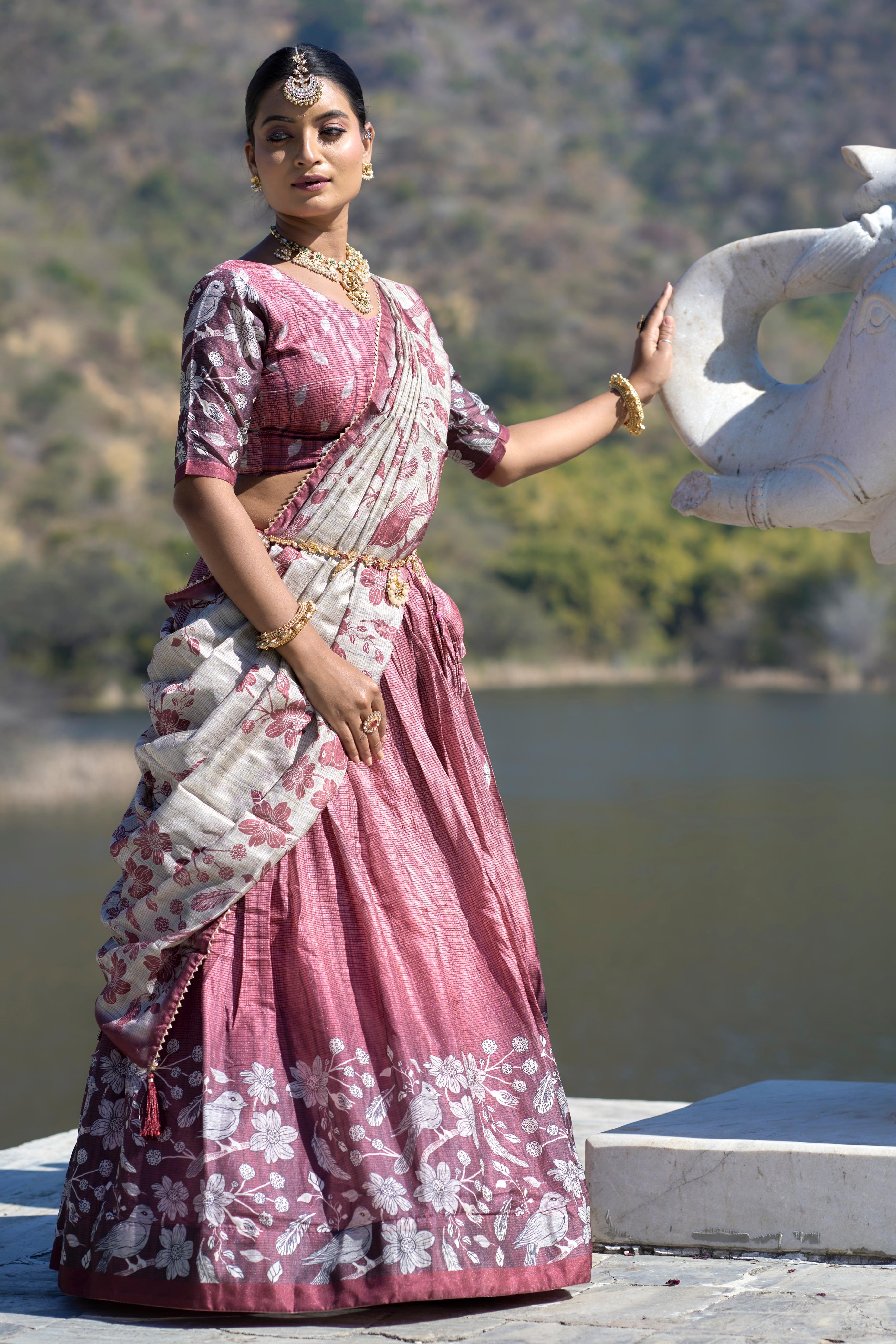Stunning Pure Manipuri Silk Printed Lehenga Choli Set - Ethnicwish