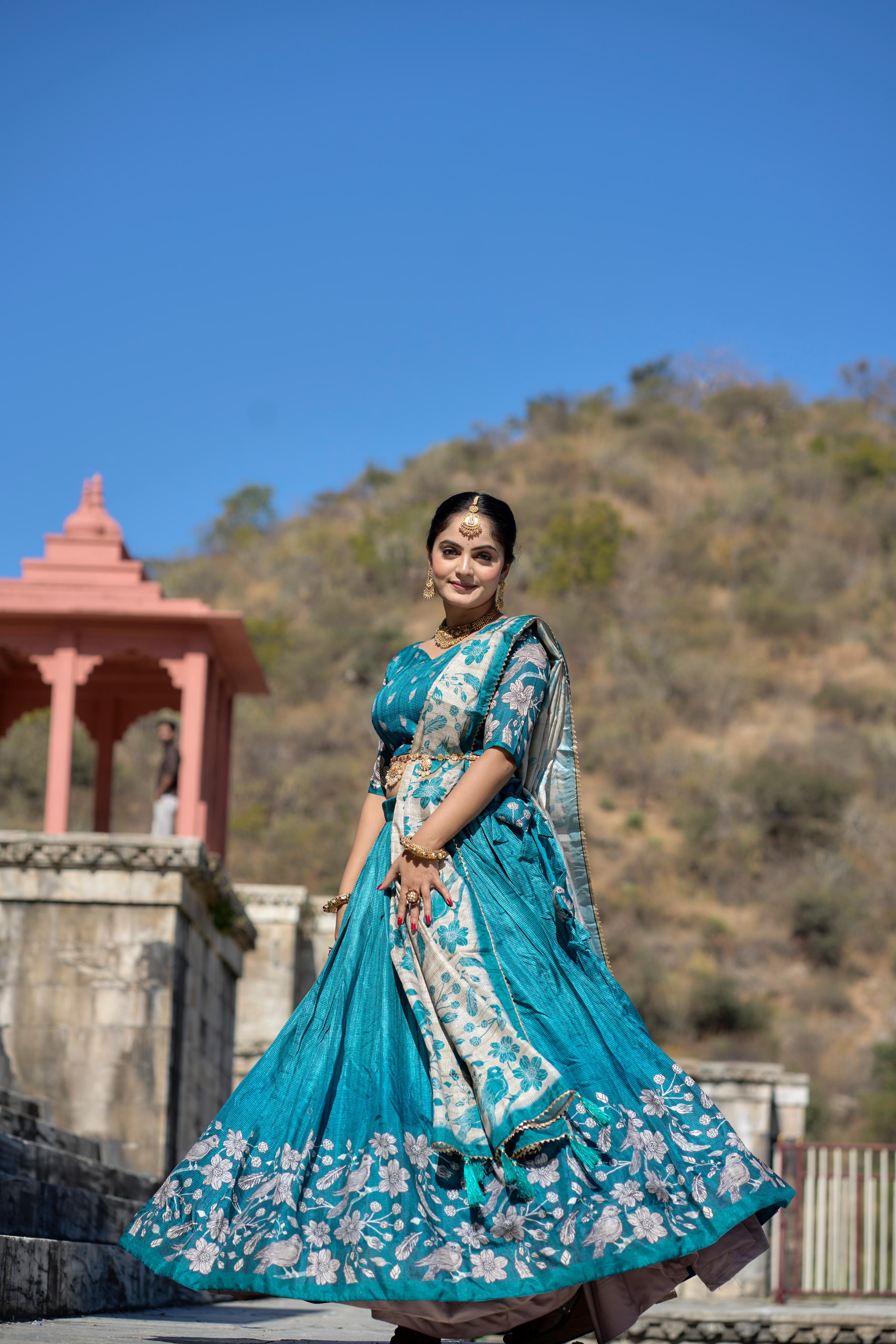 Stunning Pure Manipuri Silk Printed Lehenga Choli Set - Ethnicwish