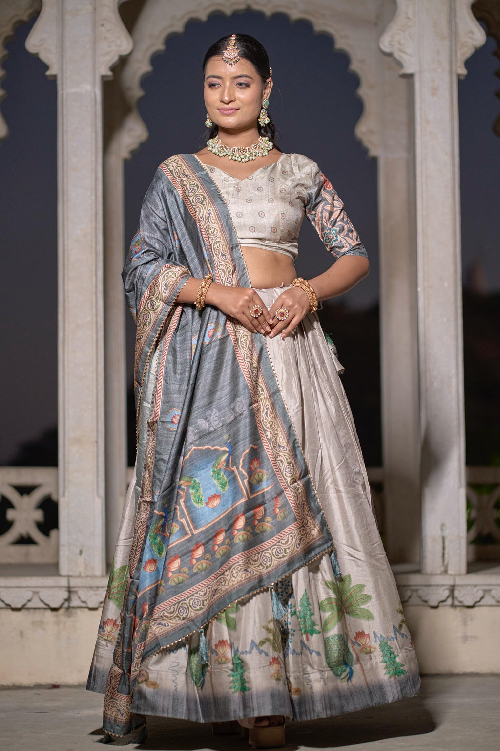 Magnificent Pure Manipuri Silk Printed Lehenga Choli Set - Ethnicwish