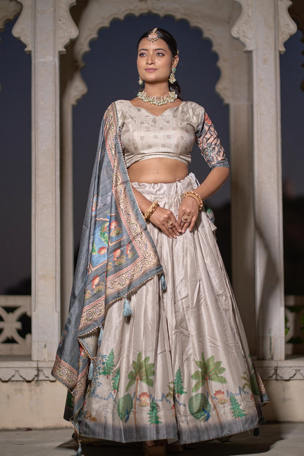 Magnificent Pure Manipuri Silk Printed Lehenga Choli Set - Ethnicwish