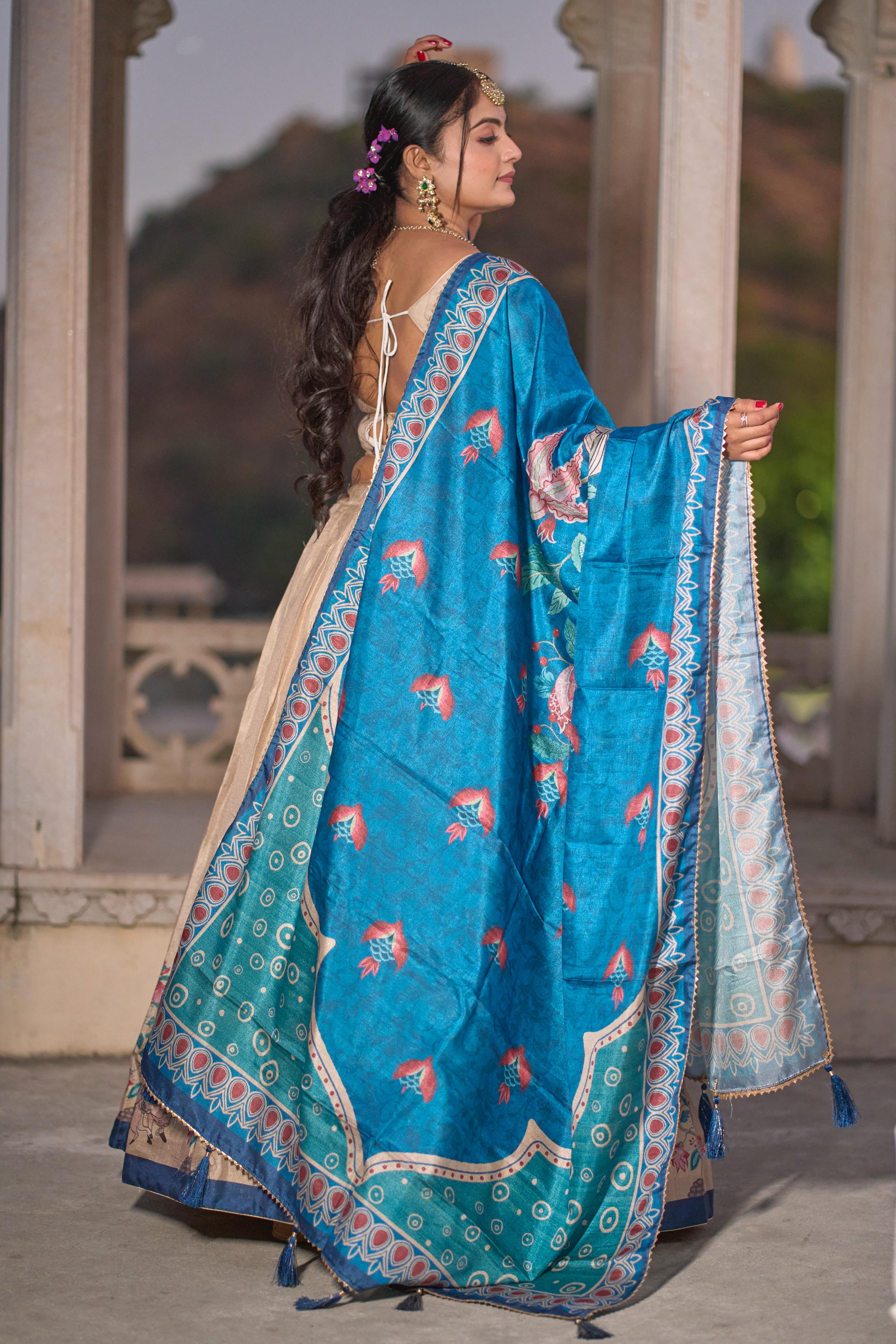 Gorgeous Cream Pure Manipuri Silk Printed Lehenga Choli - Ethnicwish