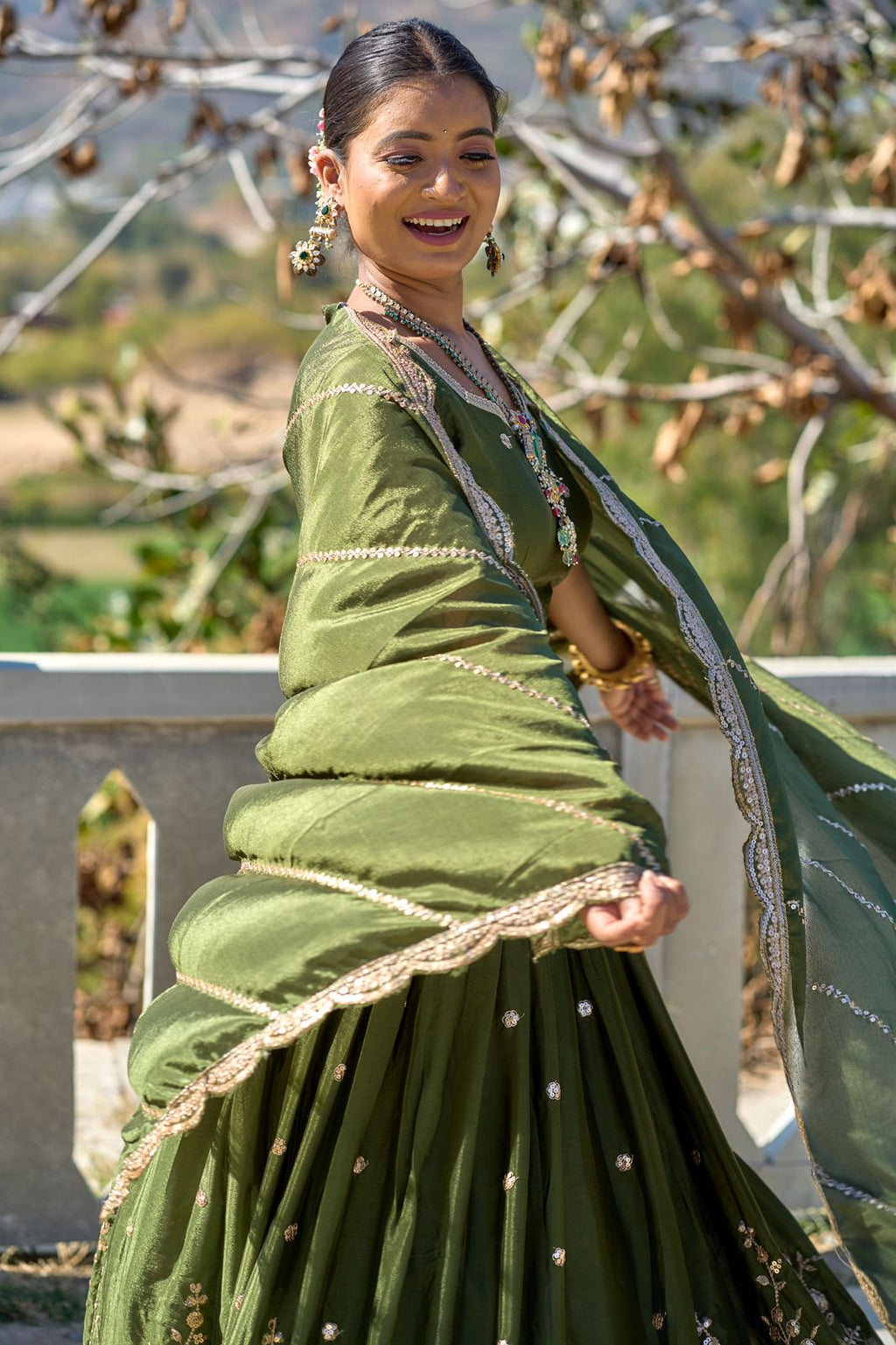 Elegant Chinon Thread Zari Embroidered Lehenga Choli Set - Ethnicwish