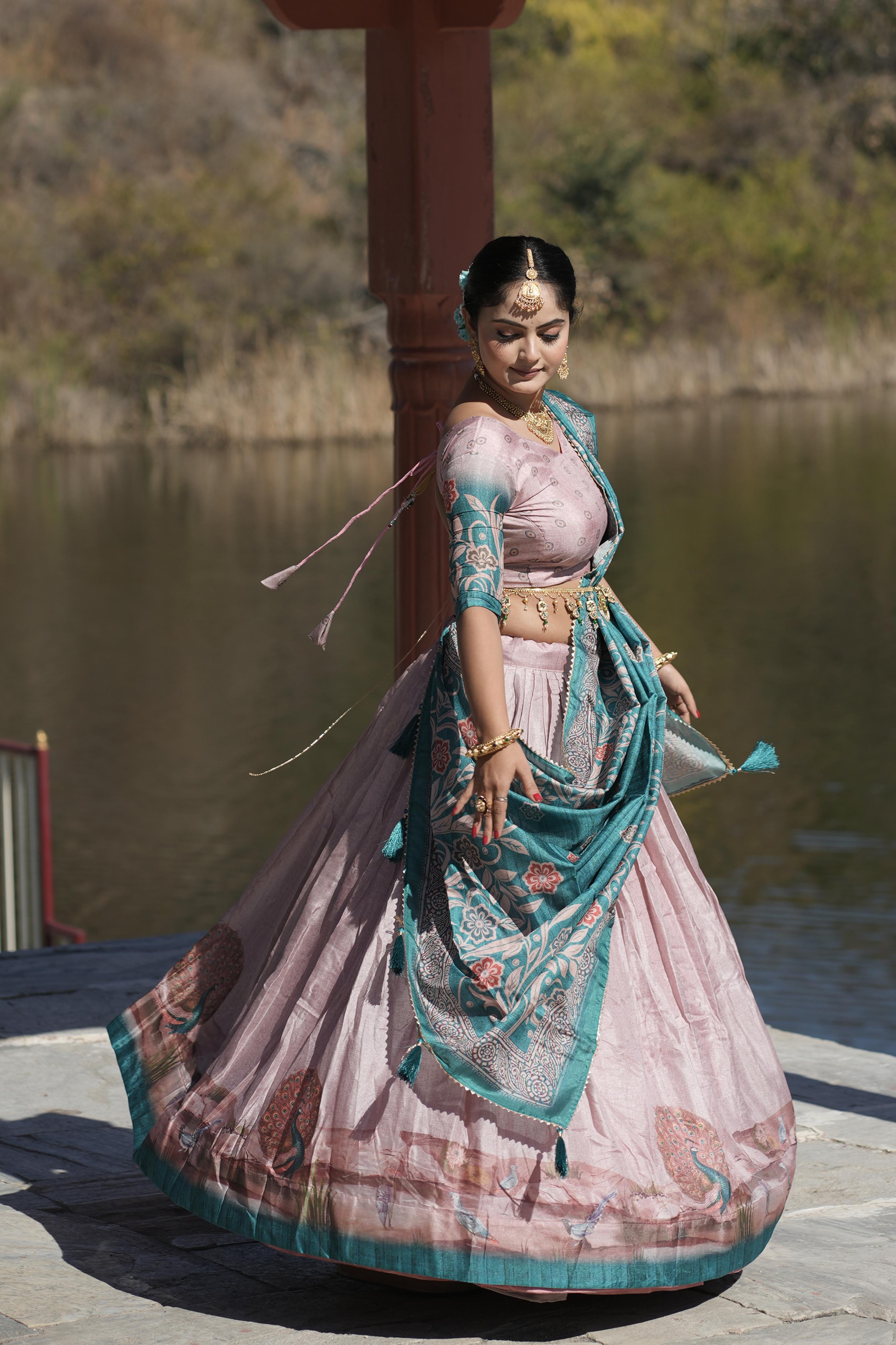 Graceful Pure Manipuri Silk Printed Designer Lehenga Choli Set - Ethnicwish