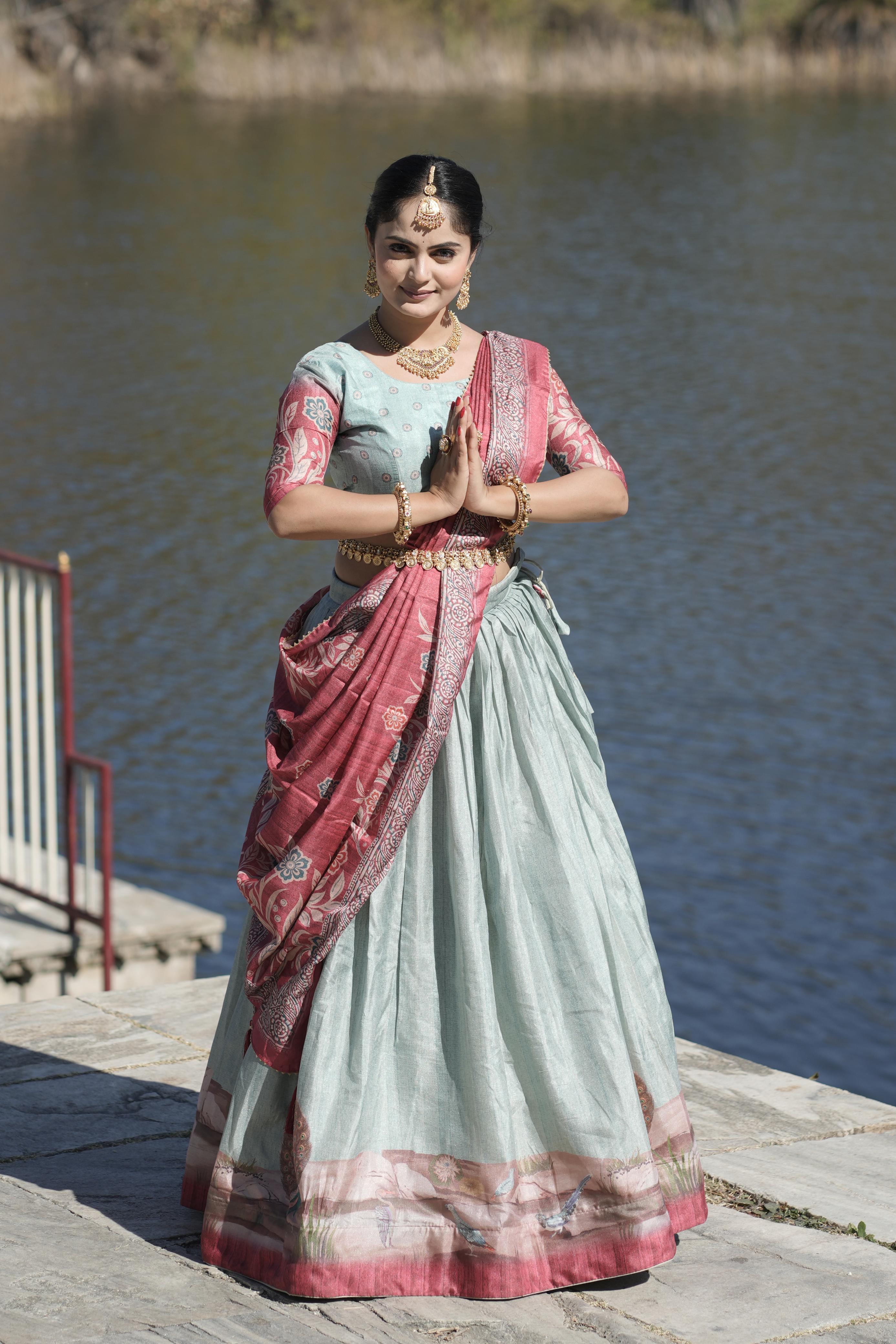 Graceful Pure Manipuri Silk Printed Designer Lehenga Choli Set - Ethnicwish