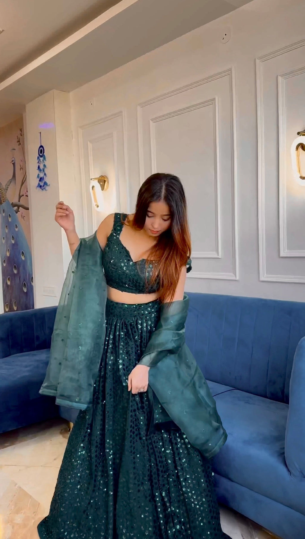 Glamorous Green Georgette Lehenga Set – Shine with Elegance - ETHNICDEAL
