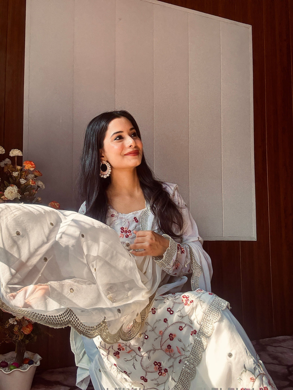 Divine Georgette Sequins Zari Thread Worked Top Sharara Suit - ETHNICDEAL