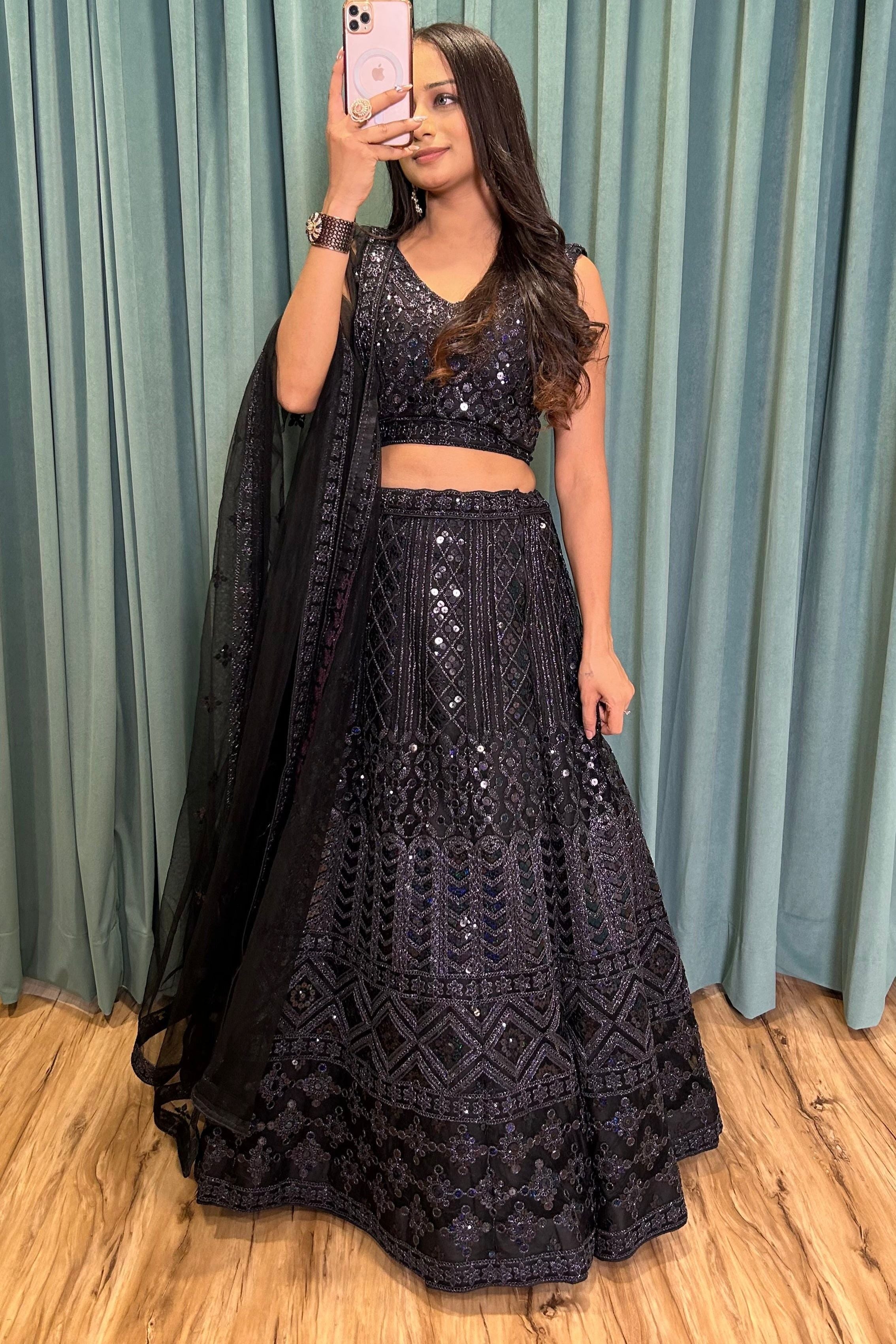 Magnificent Black Heavy Dori Sequins Worked Net Lehenga Choli - Ethnicwish