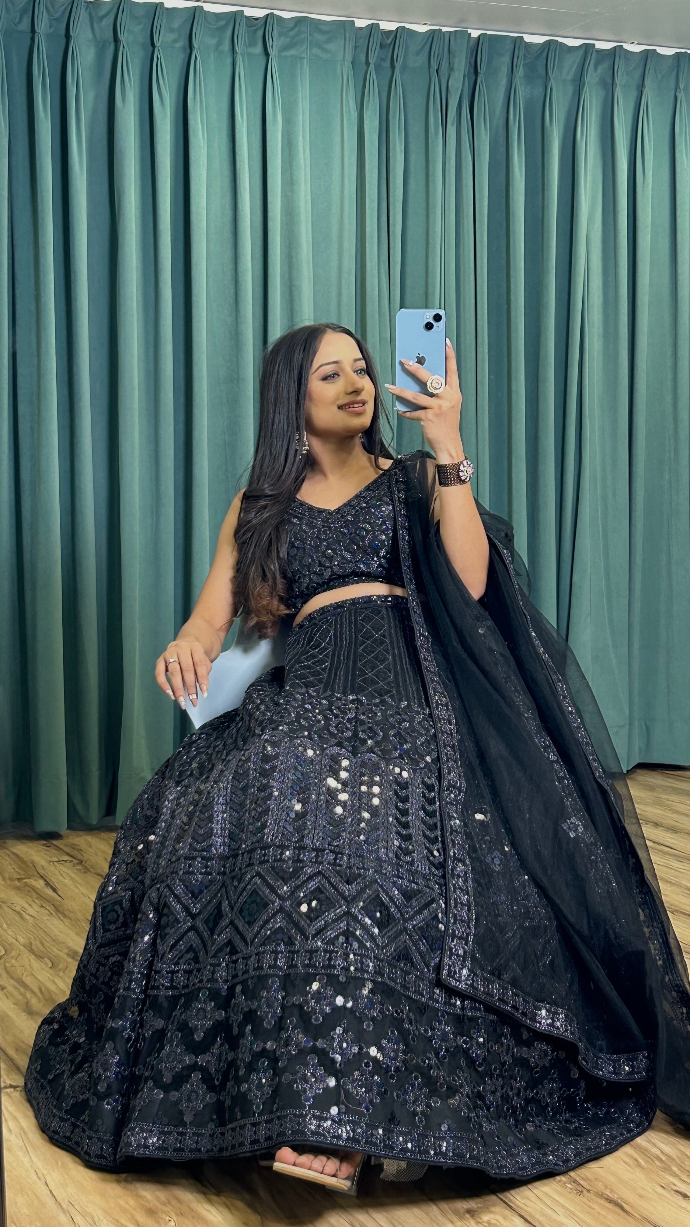 Magnificent Black Heavy Dori Sequins Worked Net Lehenga Choli - Ethnicwish
