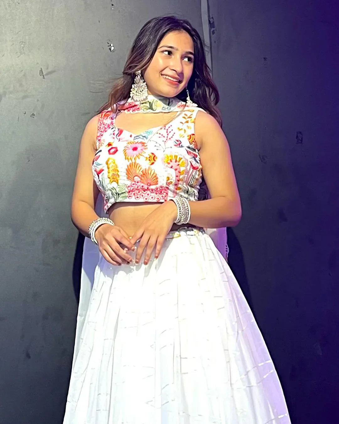 Exquisite White Floral Sequins Embroidered Lehenga Choli Set - Ethnicwish