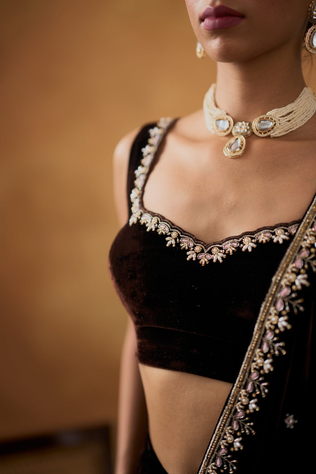 Nusrat Luxury Soft Velvet Saree Set with Zari & Embroidery Work