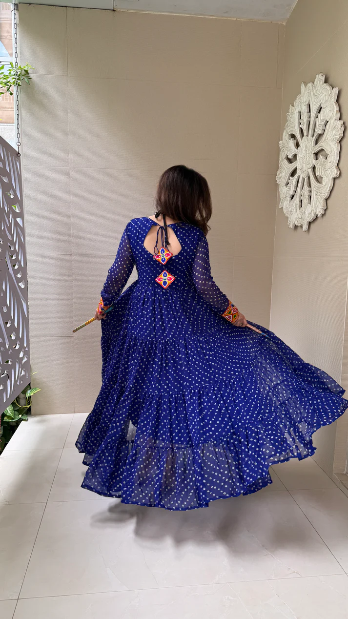 Navratri Special Blue Georgette Fancy Fully Flared Gown