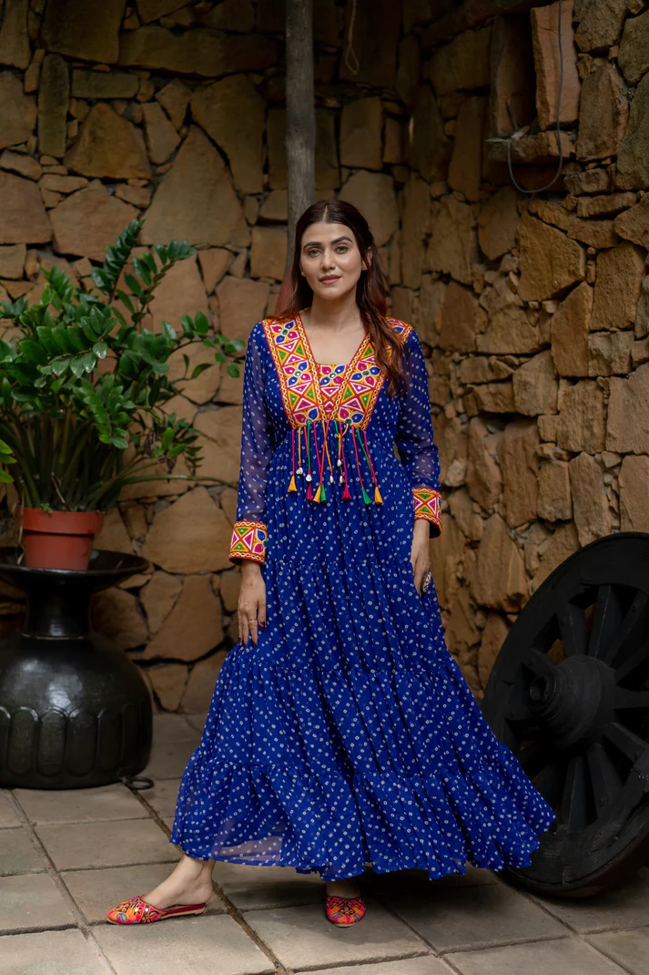 Navratri Special Blue Georgette Fancy Fully Flared Gown