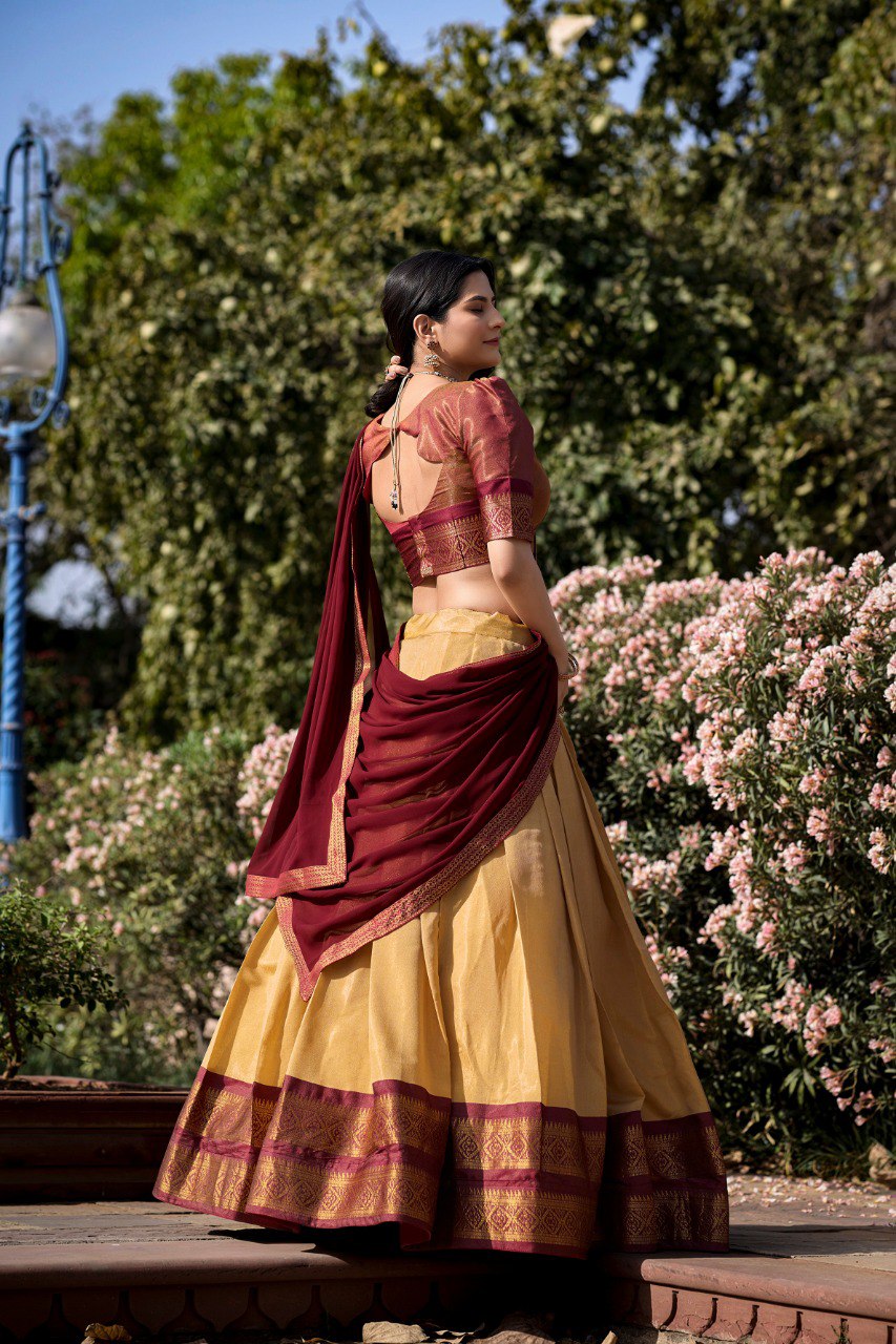 Entrancing Kanchipuram Silk Zari Weaving Worked Lehenga Choli - Ethnicwish