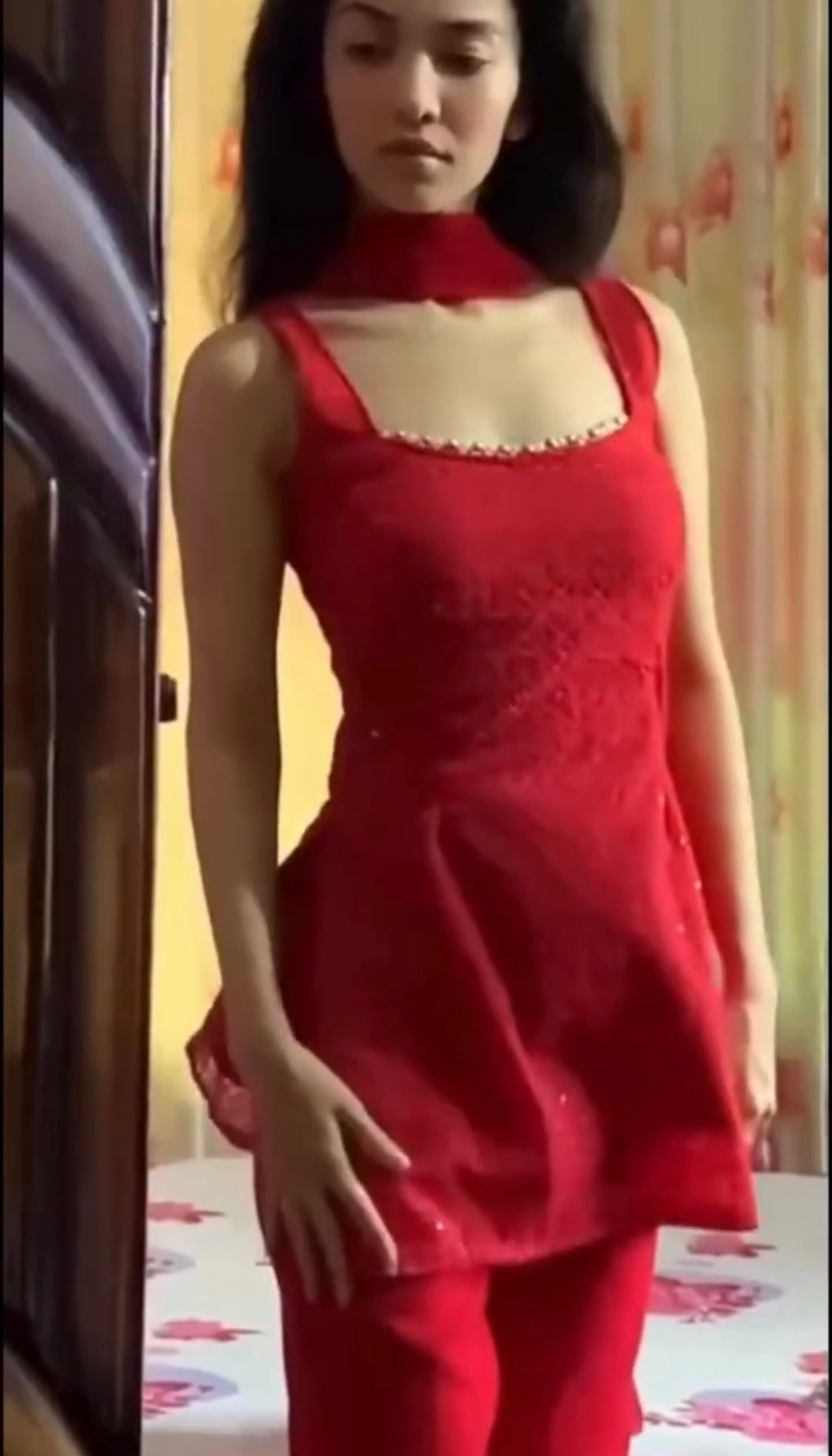 90's Iconic Sky Blue Embroidered Kurta Pant Set with Pearl Neckline & Dupatta