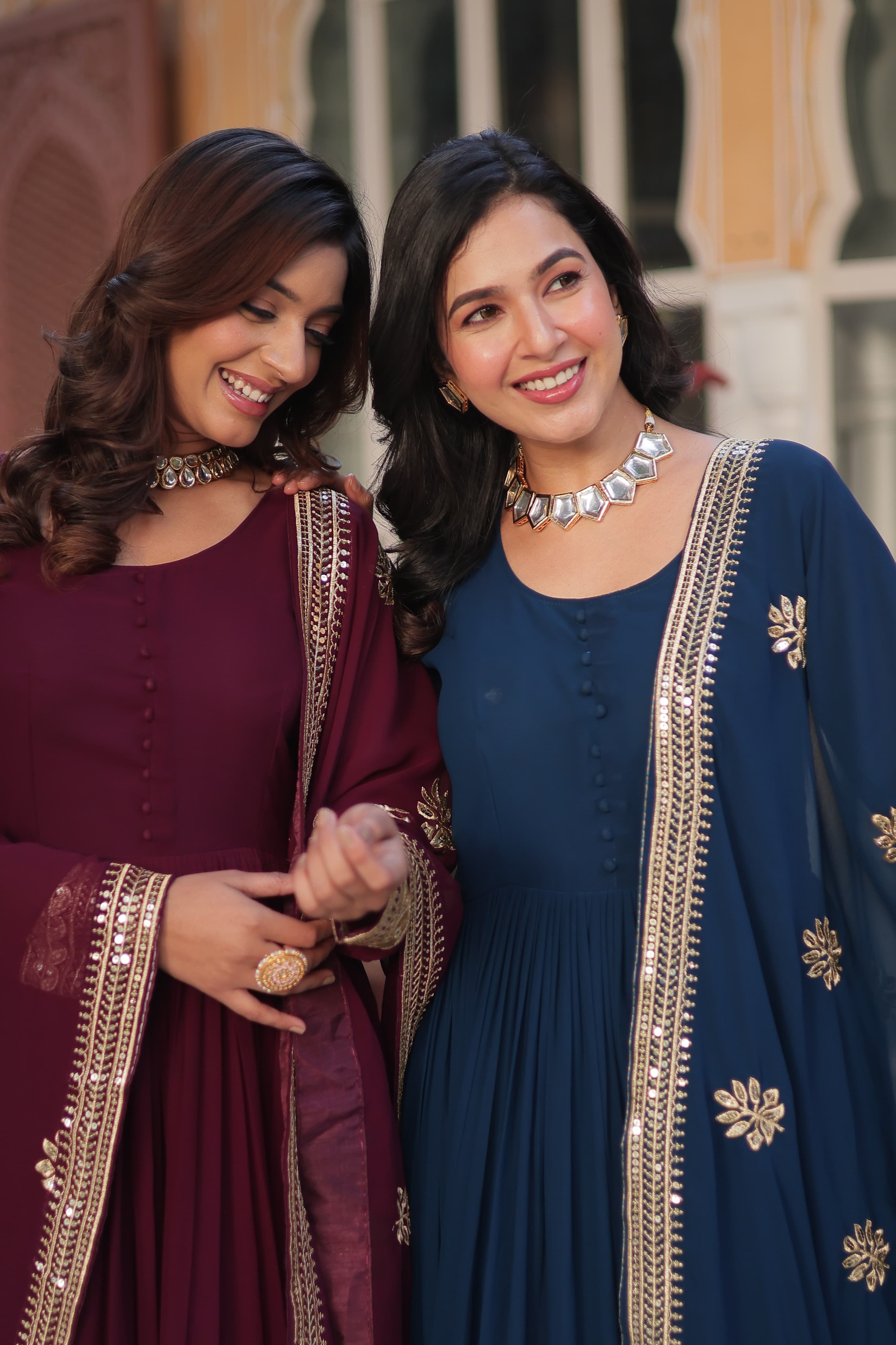 Exquisite Faux Georgette Intricate Zari Sequins Worked Gown With Dupatta - Ethnicwish