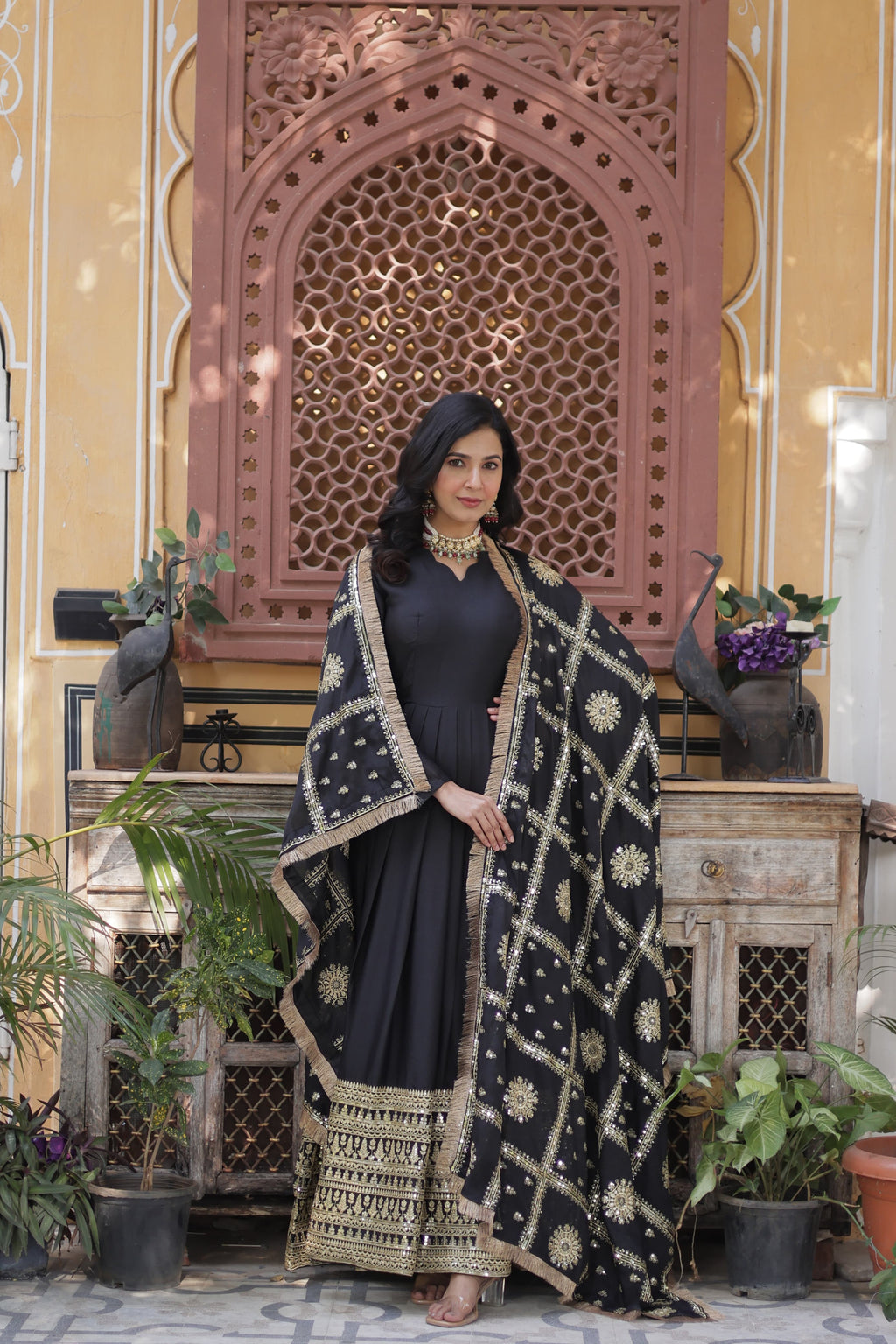Lovely Georgette Embroidered Zari Sequins Worked Gown With Dupatta - Ethnicwish