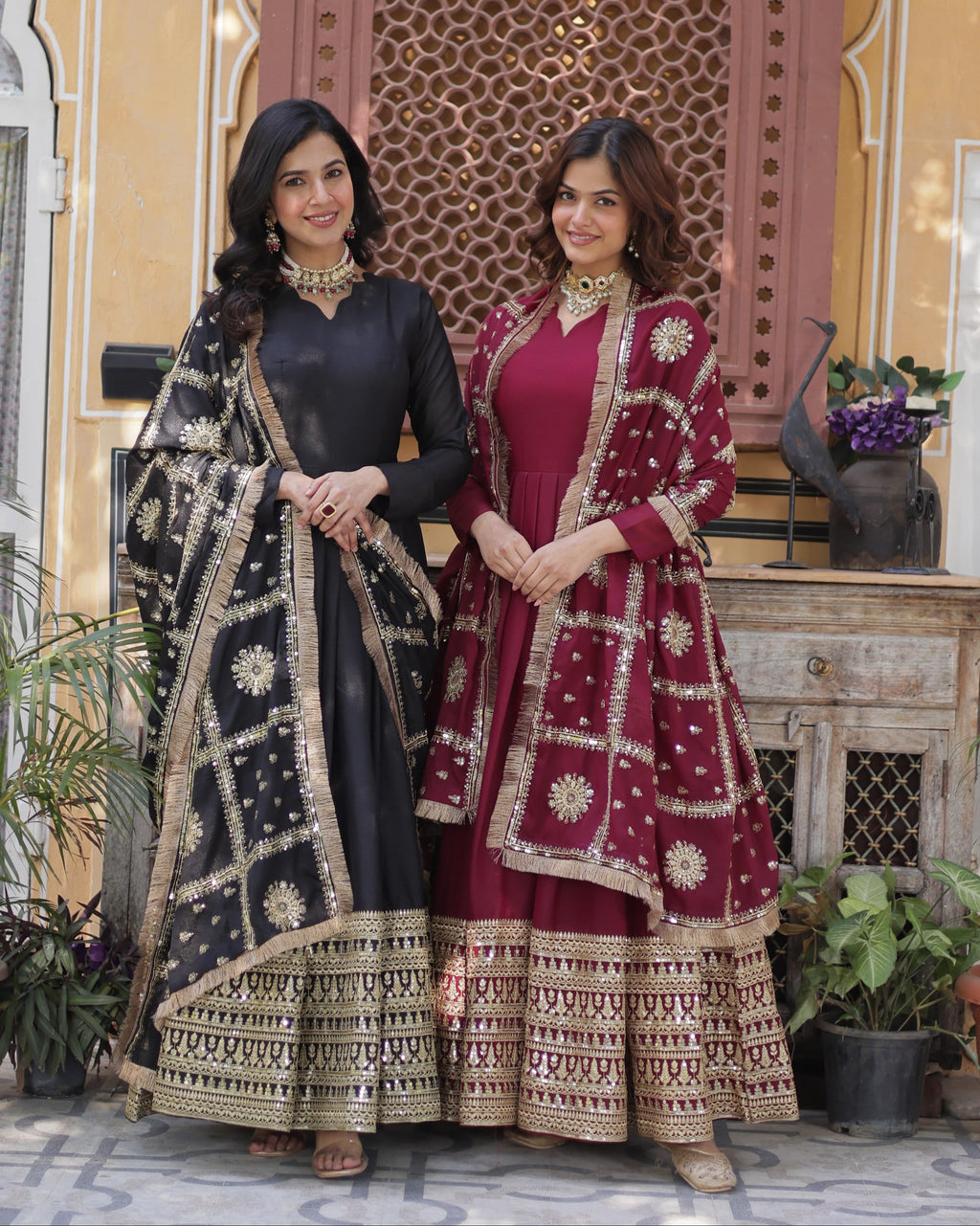 Lovely Georgette Embroidered Zari Sequins Worked Gown With Dupatta - Ethnicwish