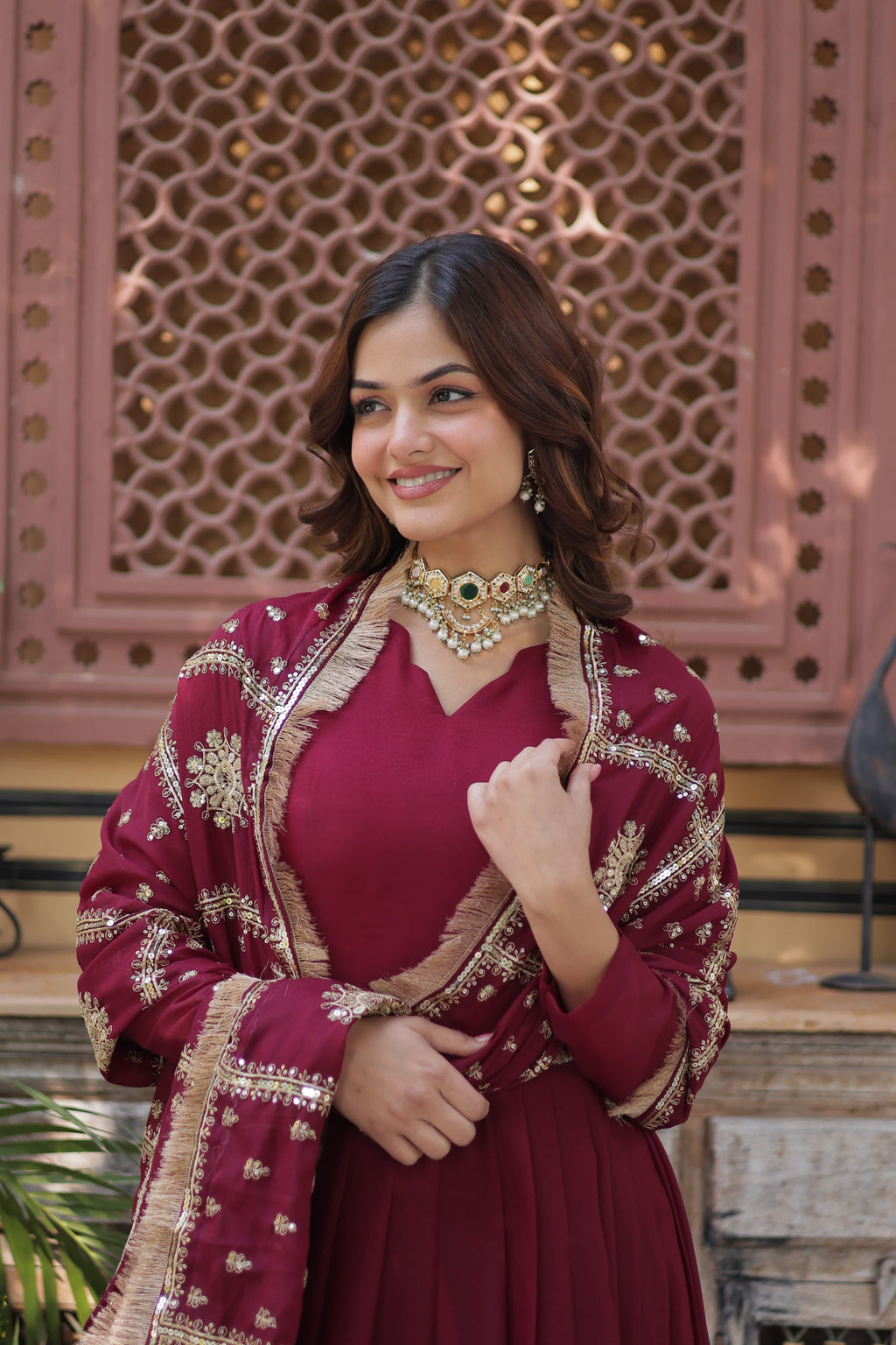 Lovely Georgette Embroidered Zari Sequins Worked Gown With Dupatta - Ethnicwish