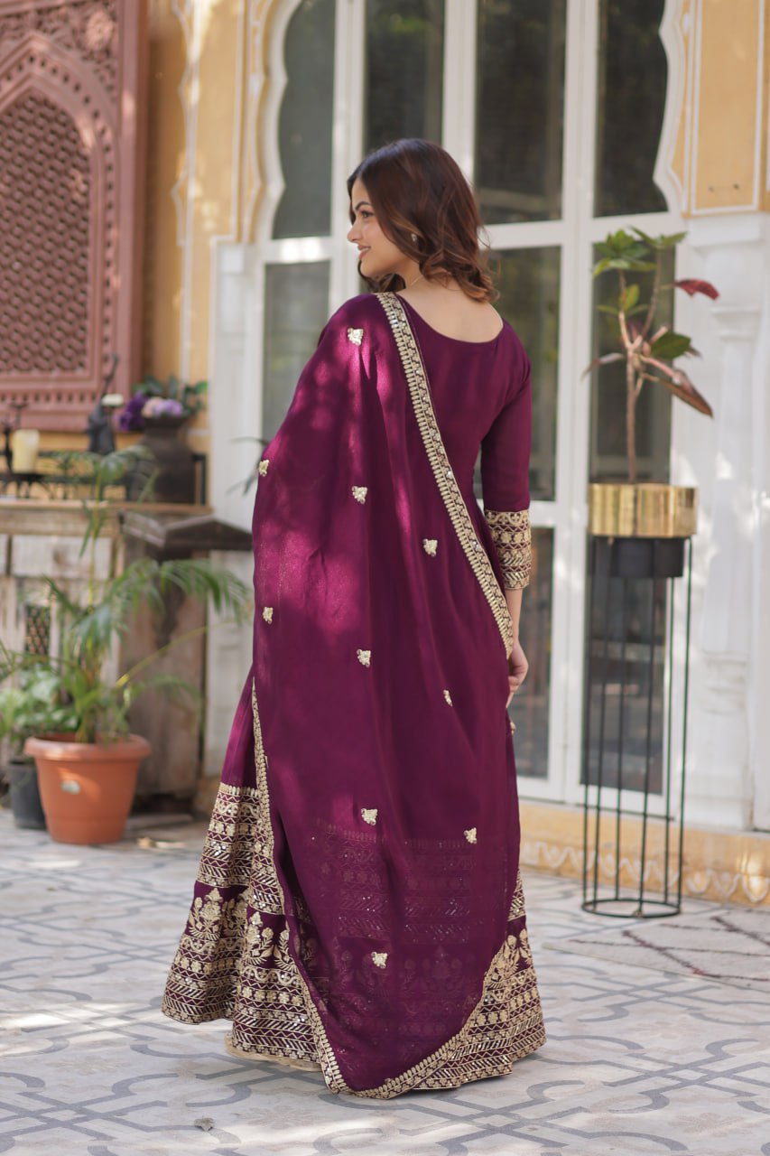 Elegant Shimmer  Gown With Rich Sequin Embroidery With Designer Dupatta - ETHNICDEAL