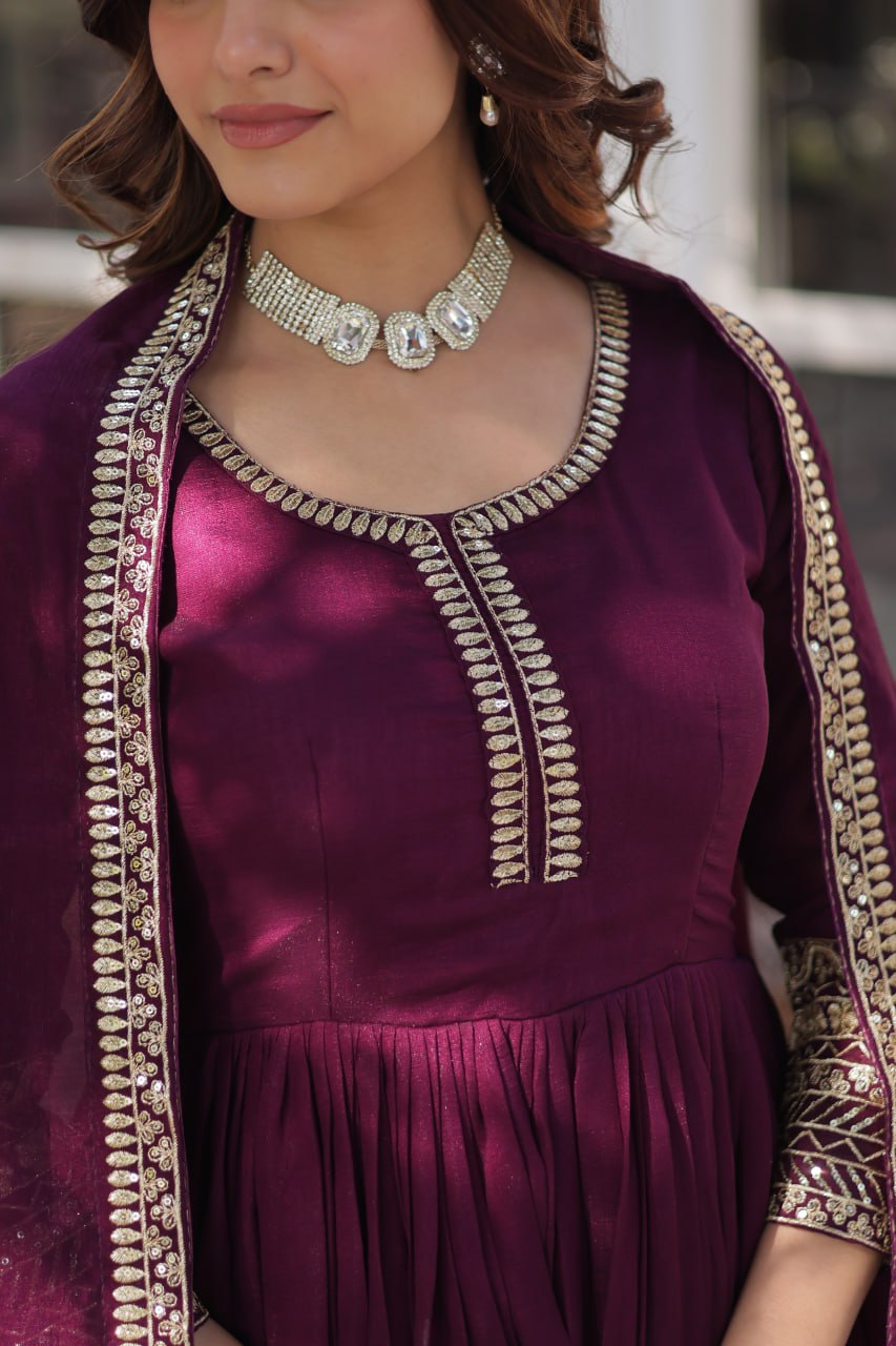Elegant Shimmer  Gown With Rich Sequin Embroidery With Designer Dupatta - ETHNICDEAL