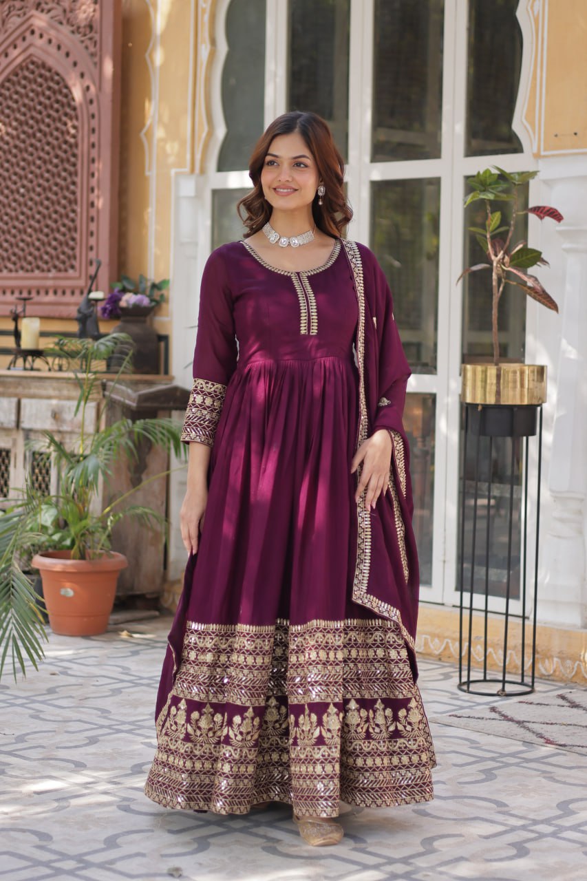 Elegant Shimmer  Gown With Rich Sequin Embroidery With Designer Dupatta - ETHNICDEAL