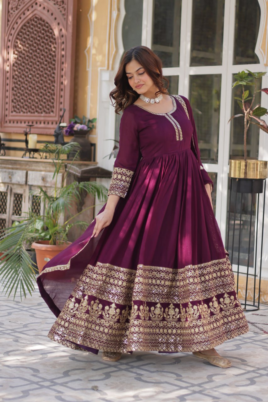 Elegant Shimmer  Gown With Rich Sequin Embroidery With Designer Dupatta - ETHNICDEAL