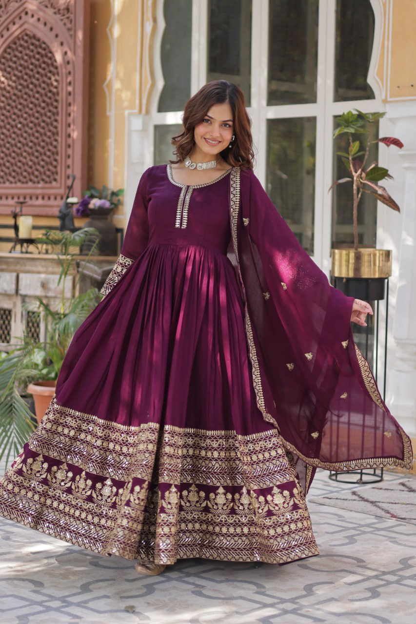 Elegant Shimmer  Gown With Rich Sequin Embroidery With Designer Dupatta - ETHNICDEAL