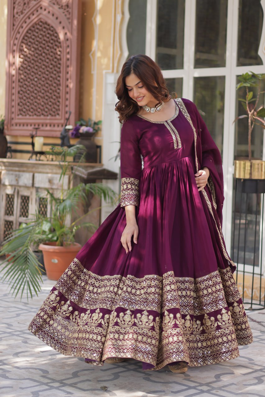 Elegant Shimmer  Gown With Rich Sequin Embroidery With Designer Dupatta - ETHNICDEAL